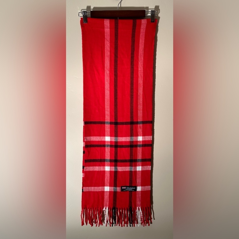 Red Plaid Cashmere Scarf Scotland Tartan Soft Warm OS